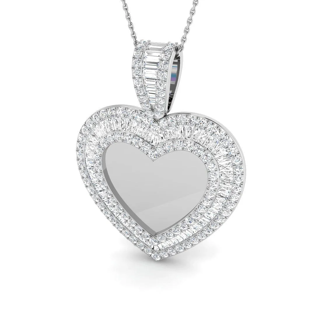Baguette & Round Diamond Heart Pendant 2.5ct | Lab & Natural Diamond - 9k White Gold / Natural Diamond(F/SI) / 2.50 Carat: the shop's own photo
