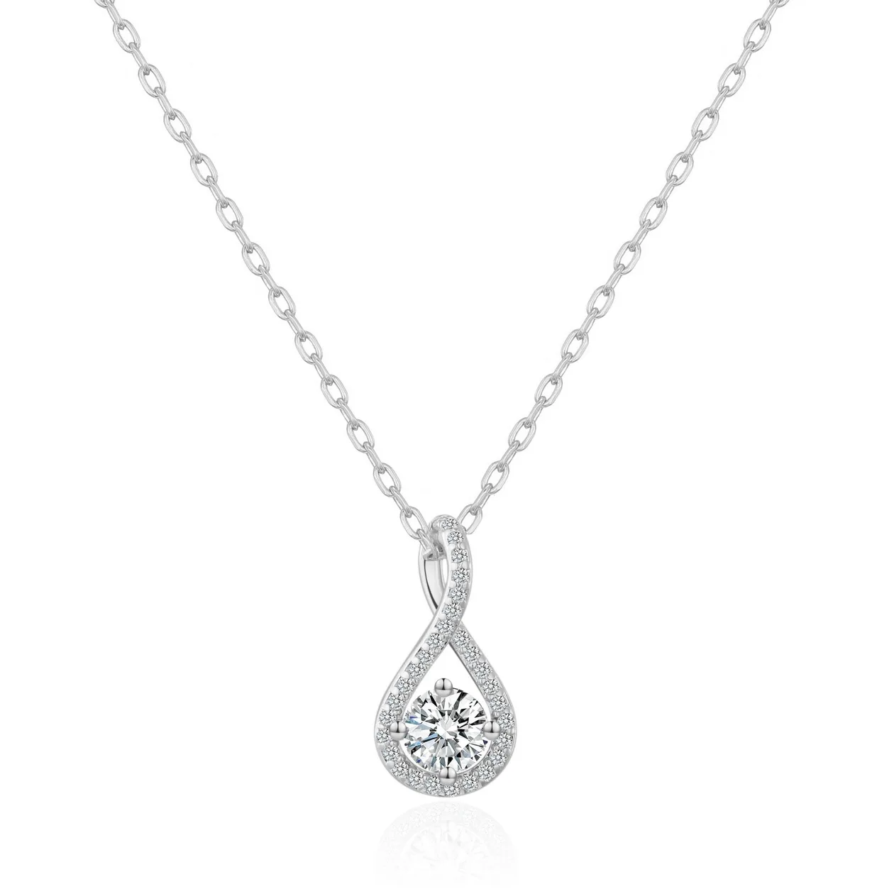 Silver Plated Solitaire Twist Necklace Created with Zircondia® Crystals: the shop's own photo