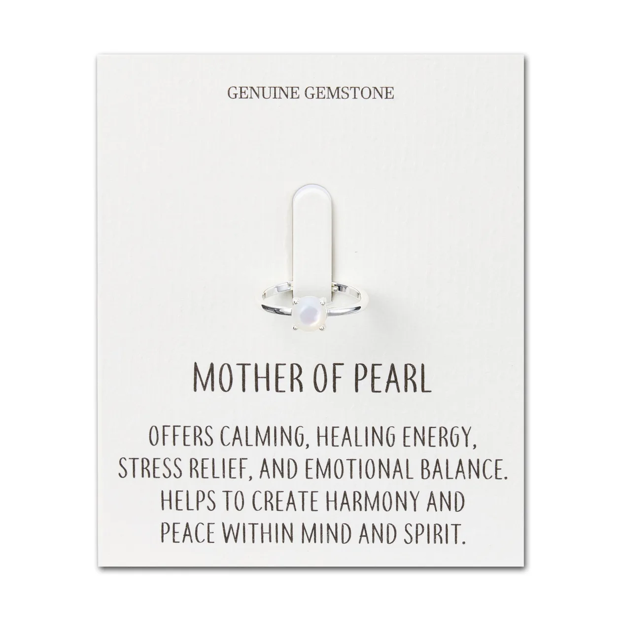 Mother of Pearl Adjustable Ring with Quote Card: the shop's own photo
