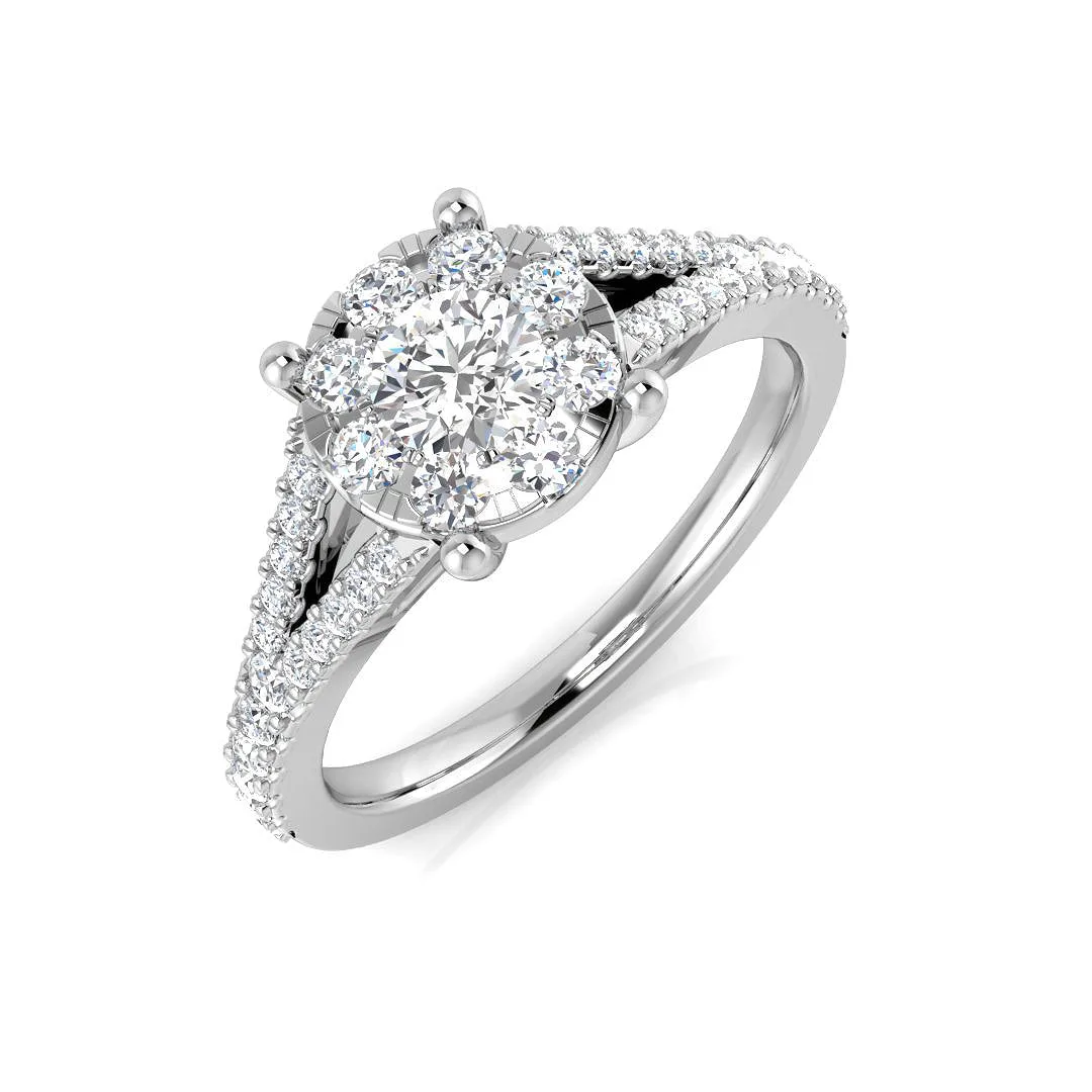 Natural Round Cut Diamond Prong Set Cluster Engagement Ring - Lab Grown Diamond / 0.50 Carat / 18k Yellow Gold: the shop's own photo