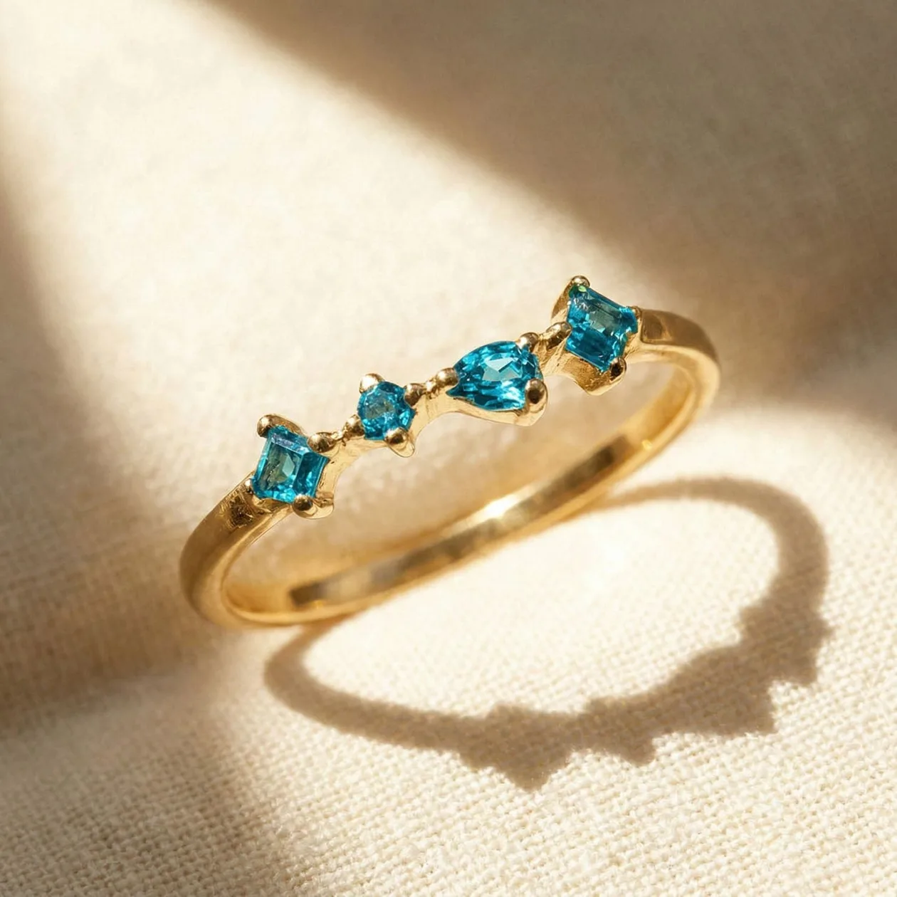 Adjustable Gold Vermeil Ring with Minimalist Blue Aquamarine March Birthstones: the shop's own photo