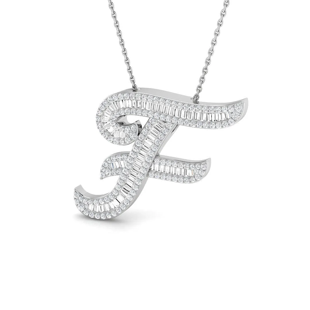 Round & Baguette Diamond Script Initial Pendant - Lab-Grown Diamond / 18k Yellow Gold / 1: the shop's own photo
