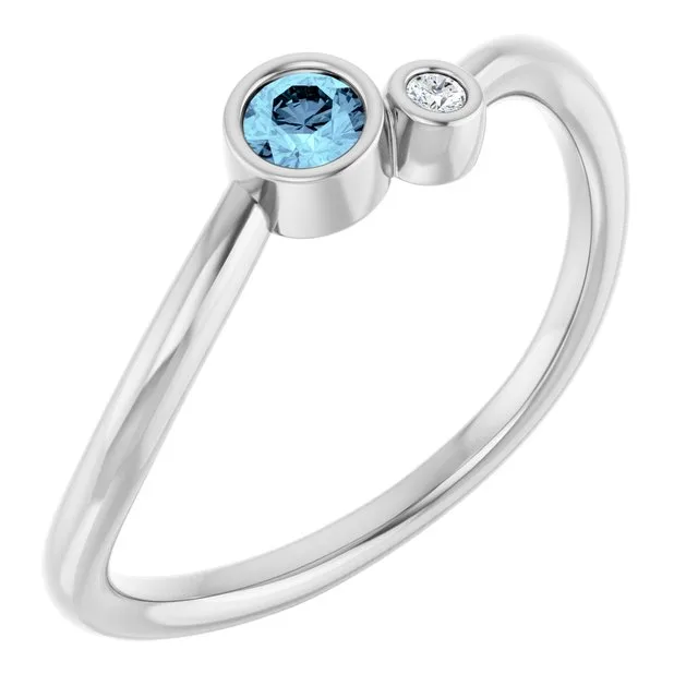 Round Aquamarine Two Stone Ring with Diamond Accents in Platinum - 18k Yellow Gold / 2.10 Carat / Lab-Grown-AAA: the shop's own photo