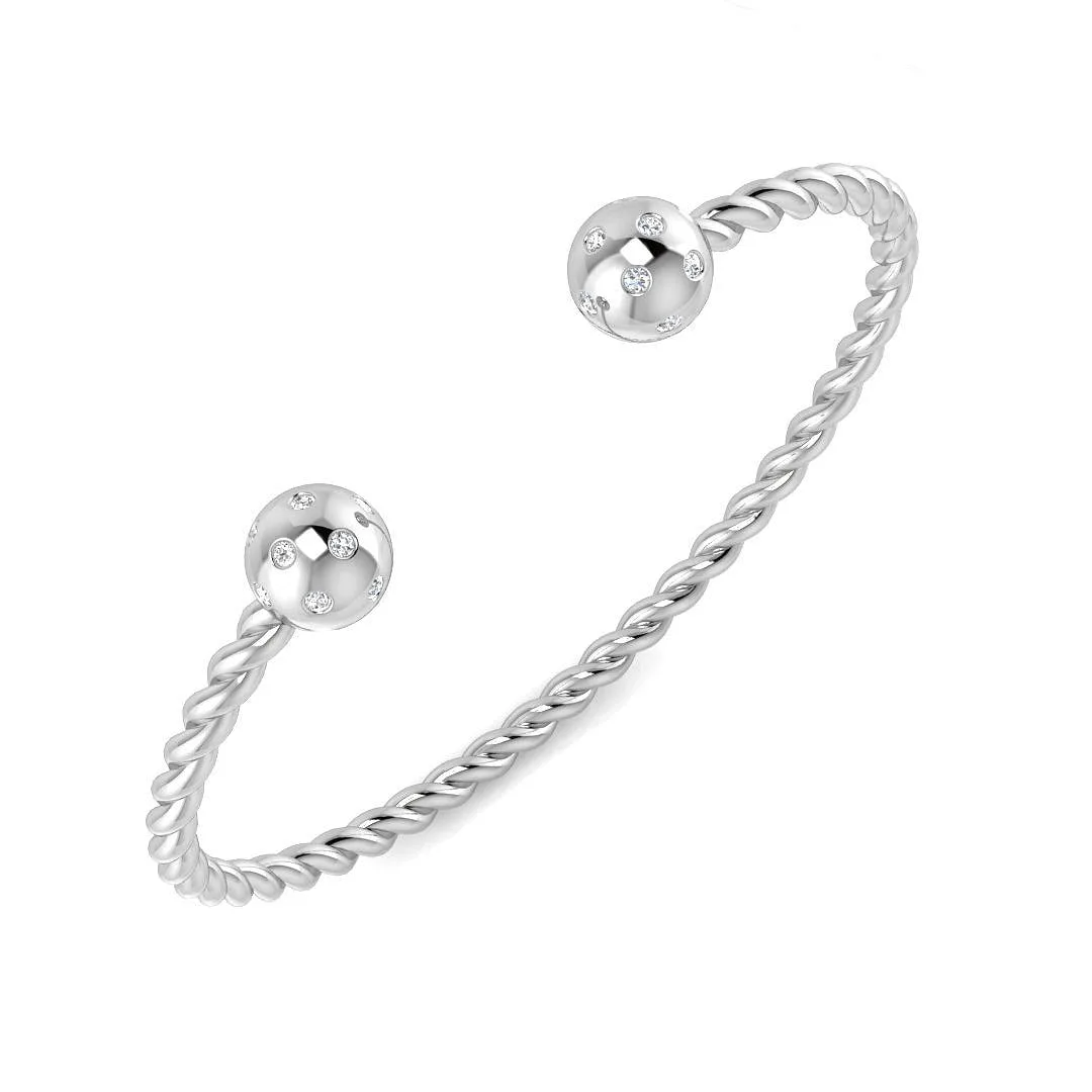 9K Yellow Gold Lab Grown Diamond Twisted Rope Open Cuff Bangle with Diamond Ball Ends - 18k White Gold / 0.50 Carat / Natural Diamond: the shop's own photo