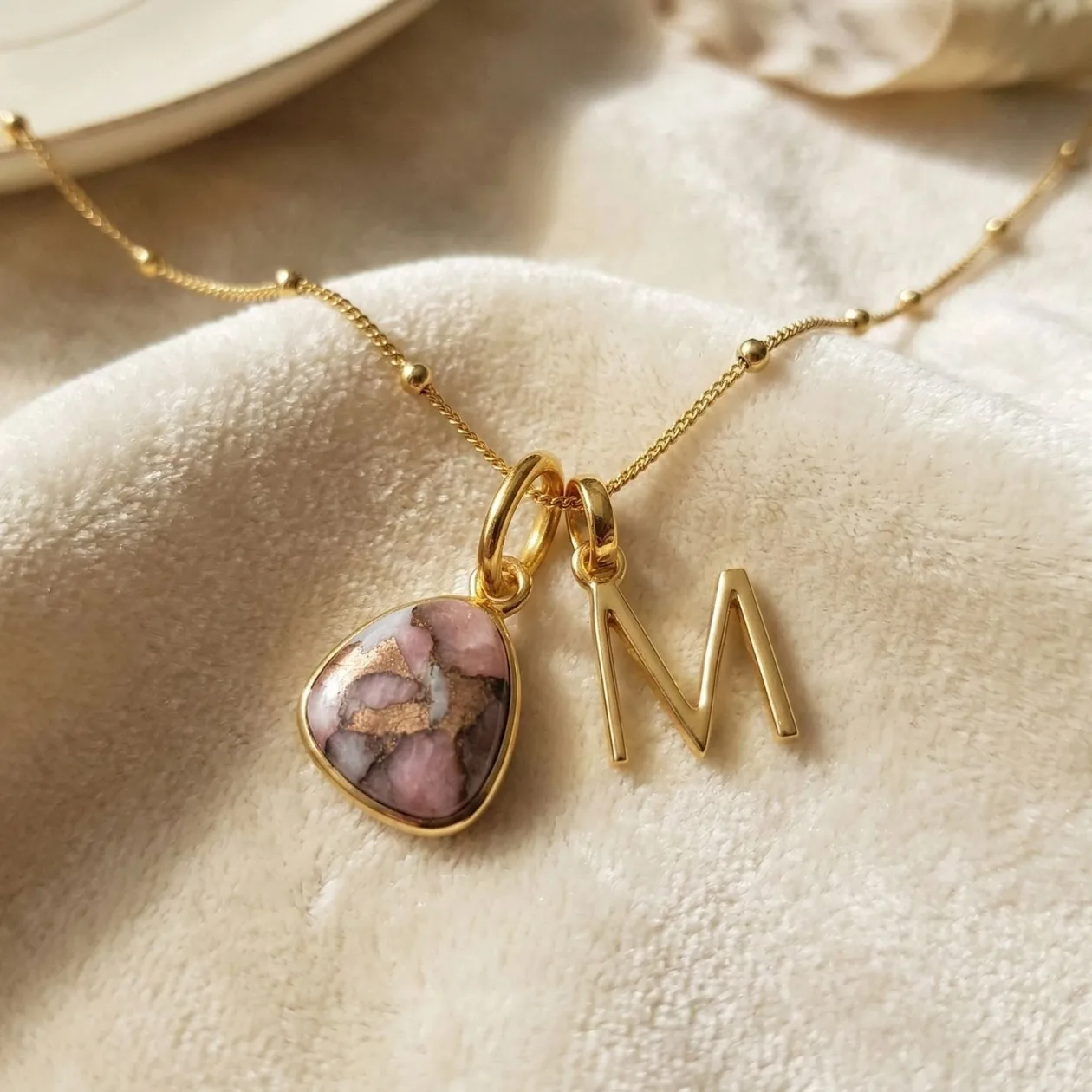 18ct Gold Plated Opal Initial Necklace - Z / Fine chain: the shop's own photo