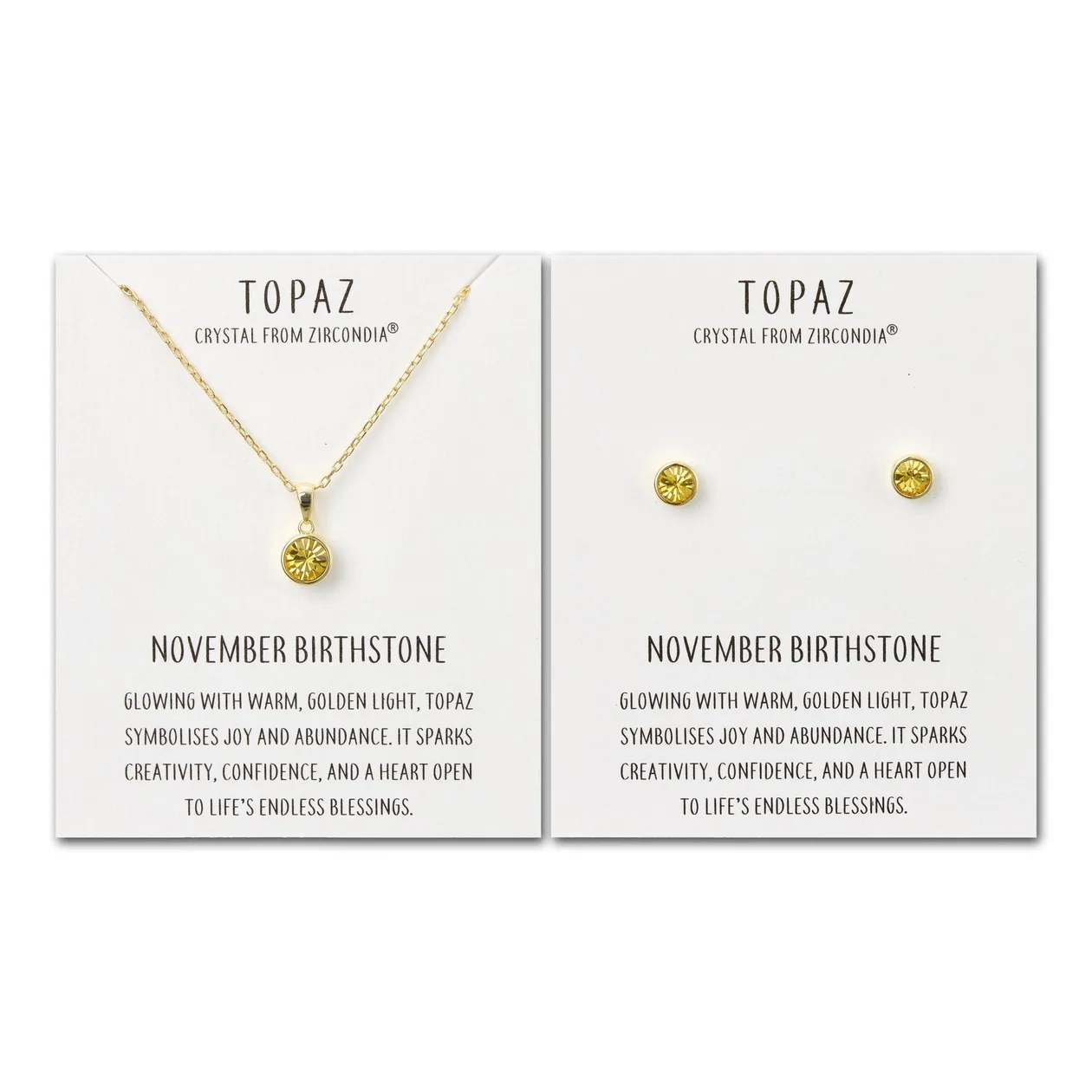 18k Gold Plated November (Topaz) Birthstone Necklace & Earrings Set Created with Zircondia® Crystals: the shop's own photo