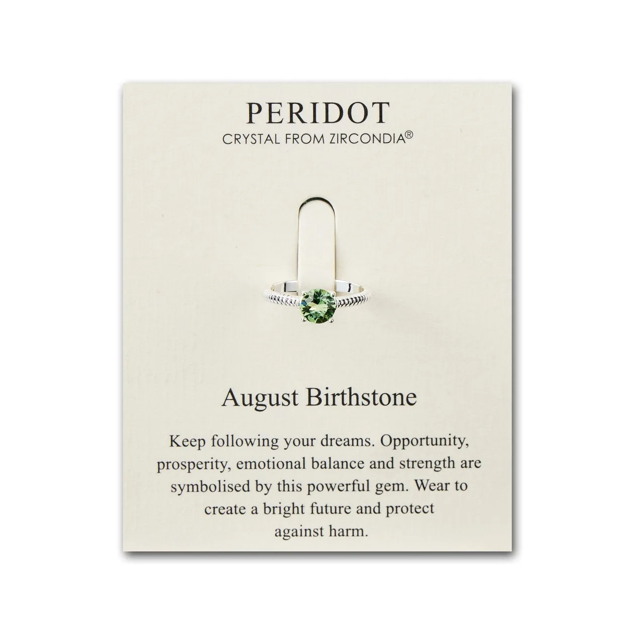 August (Peridot) Adjustable Birthstone Ring Created with Zircondia® Crystals: the shop's own photo