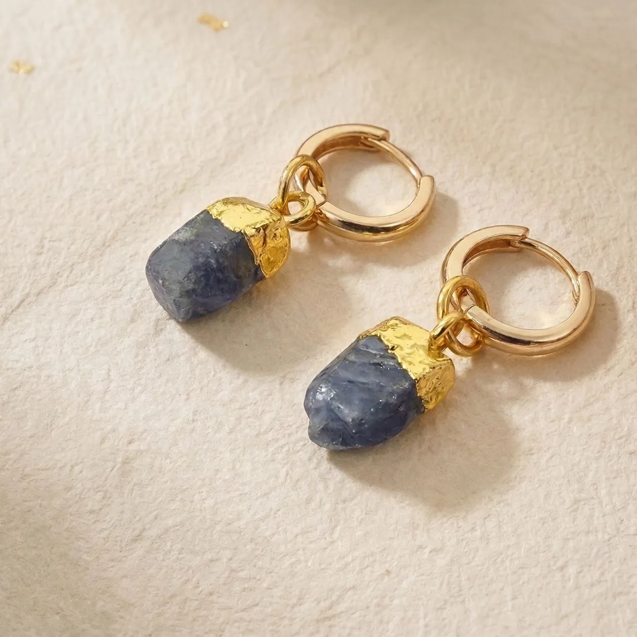 Raw Sapphire September Birthstone Gold Plated Huggies: the shop's own photo