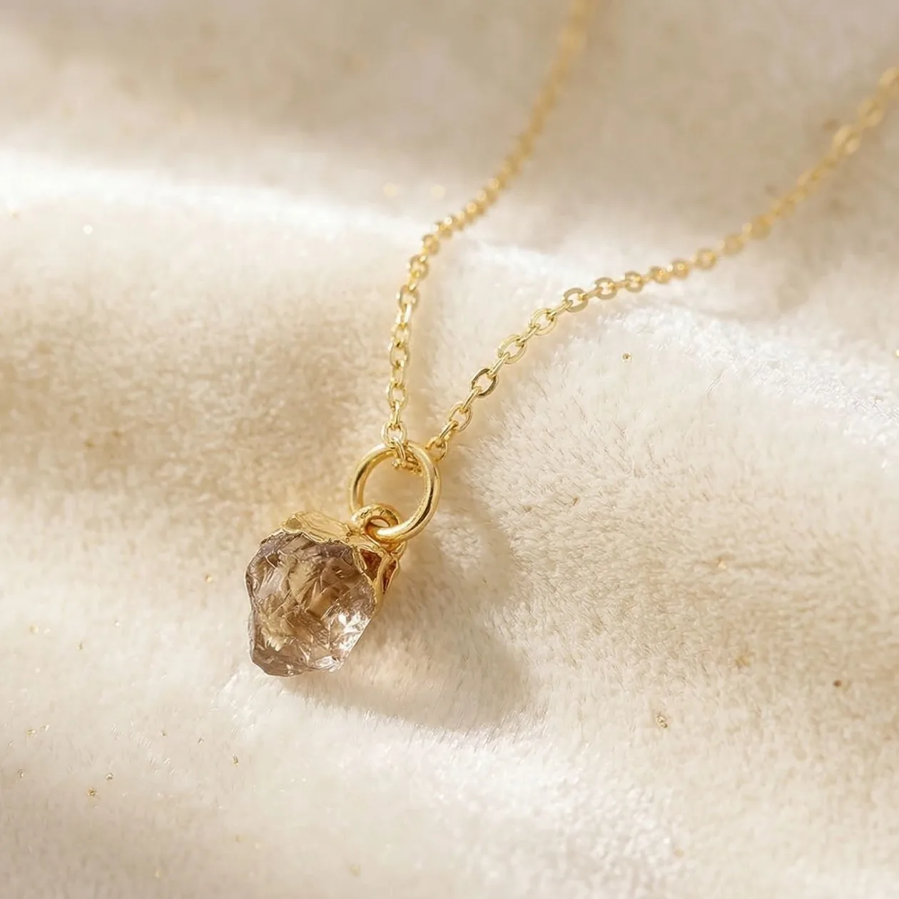 Raw Herkimer Diamond Quartz Gold Plated April Birthstone Necklace: the shop's own photo