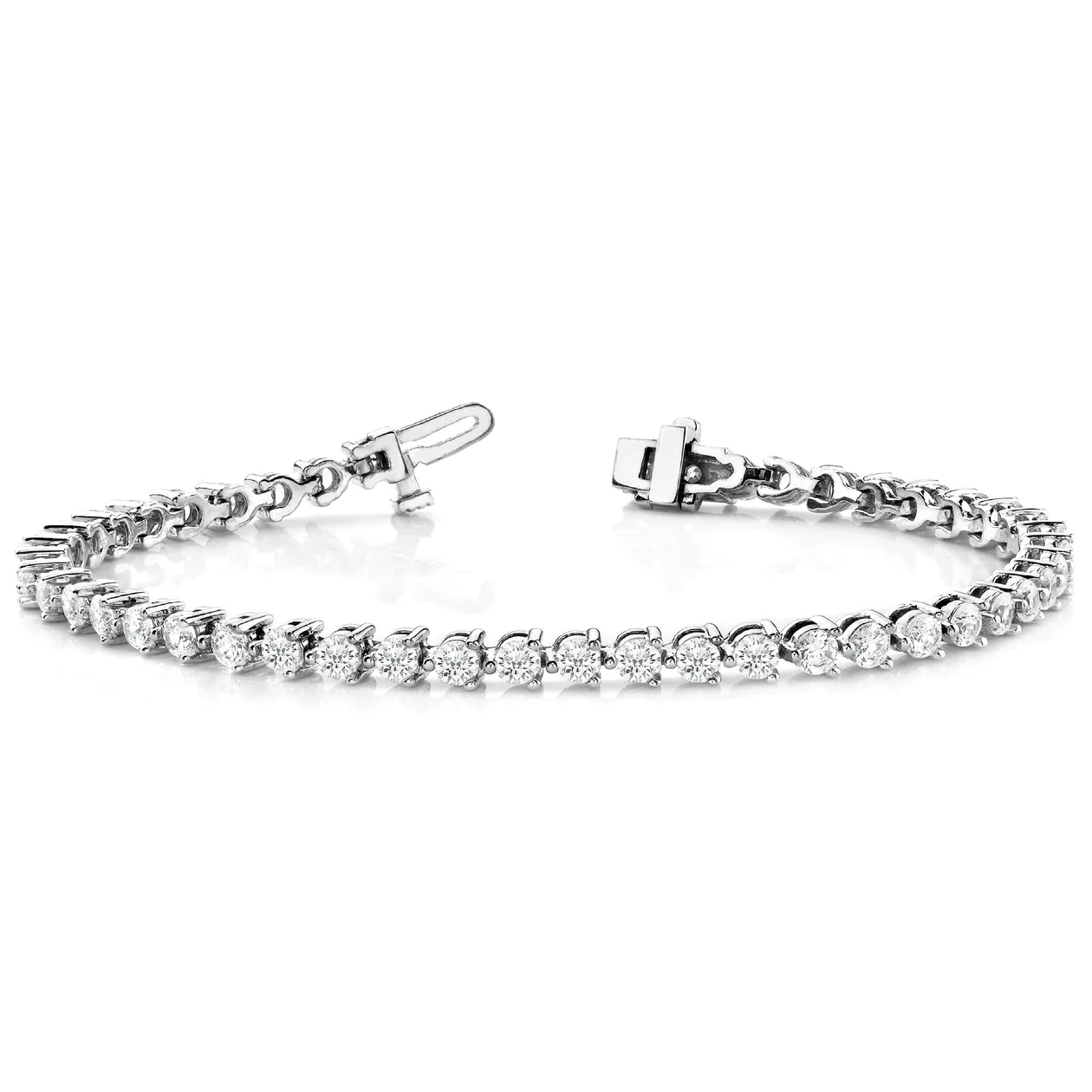 Natural Diamond Tennis Bracelet in Three Prong Set with Secure Box Clasp - 18k Yellow Gold / 2.50 Carat / Lab Grown Diamond: the shop's own photo
