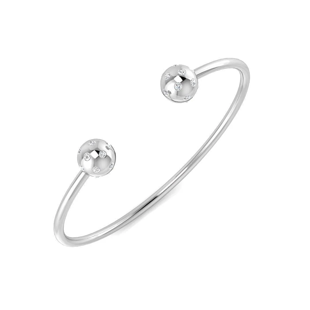 18K White Gold Natural Round Cut Flush Set Diamond Open Cuff Bangle with Ball End Design - 9k Yellow Gold / 0.50 Carat / Lab Grown Diamond: the shop's own photo