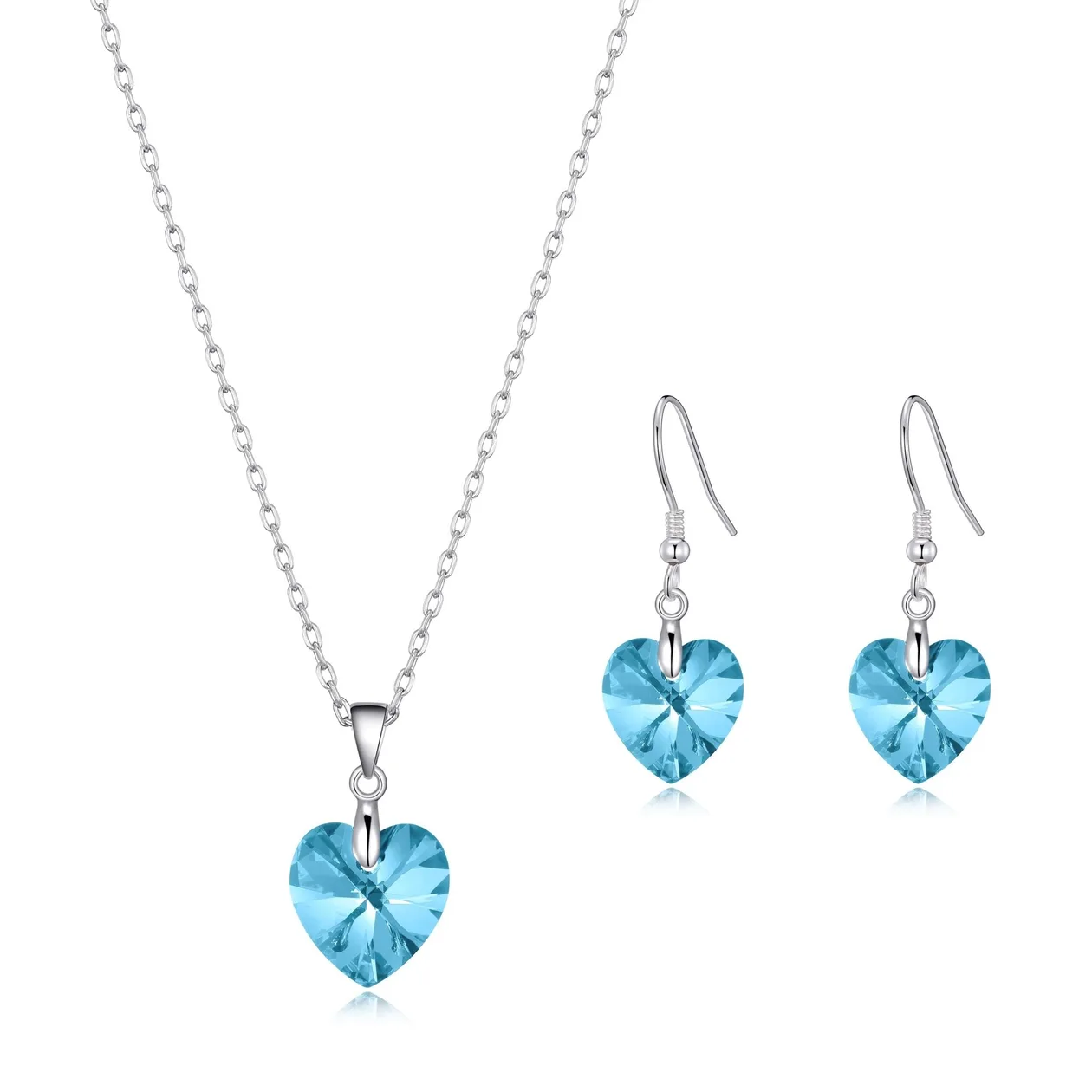 Sterling Silver Aquamarine Heart Set Created with Zircondia® Crystals: the shop's own photo