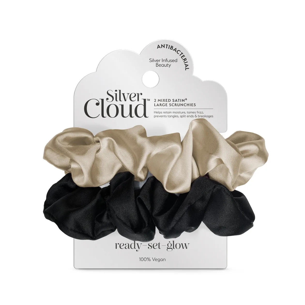 Large Satin Hair Scrunchie Two-Pack - Black & Caramel: the shop's own photo