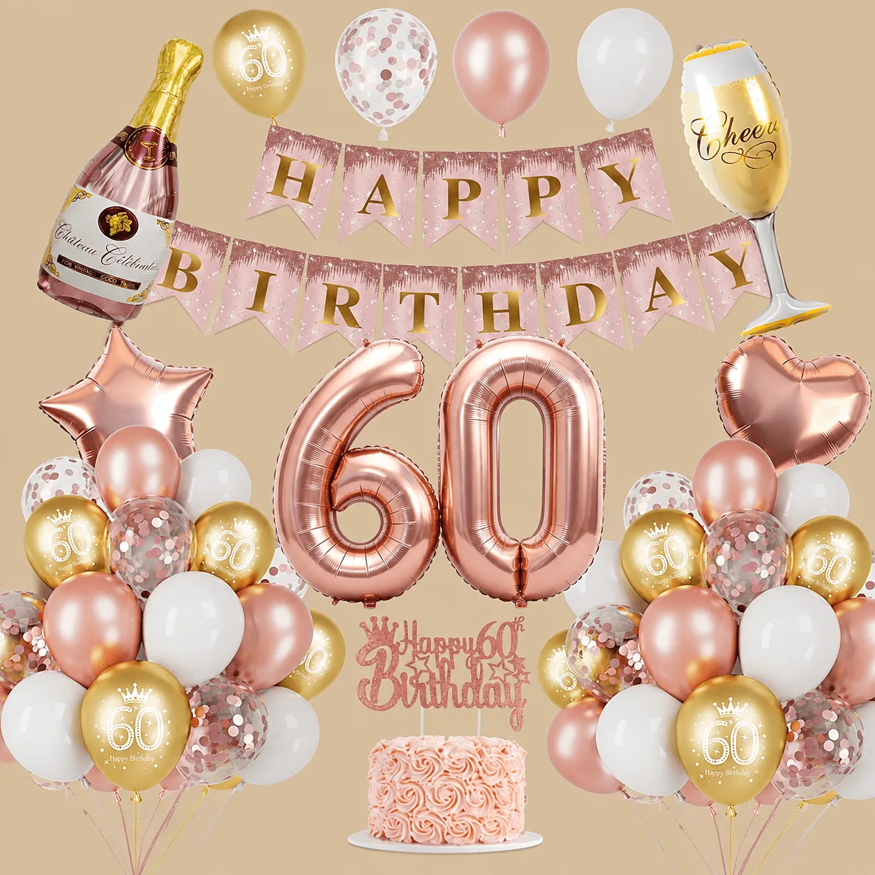 60th Birthday Rose Gold Decoration Set: the shop's own photo