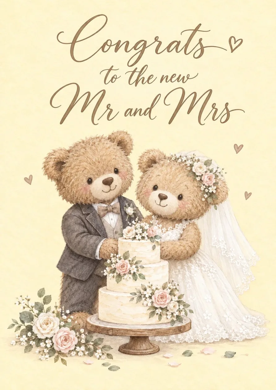 Cute Teddy Bear Bride and Groom Wedding Card: the shop's own photo