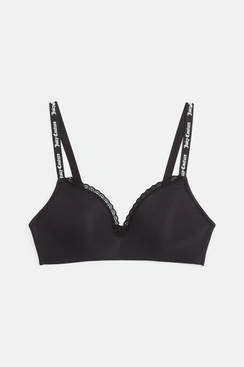 Black Ribbed Microfibre Lace Trim Bralette - L / Black: the shop's own photo