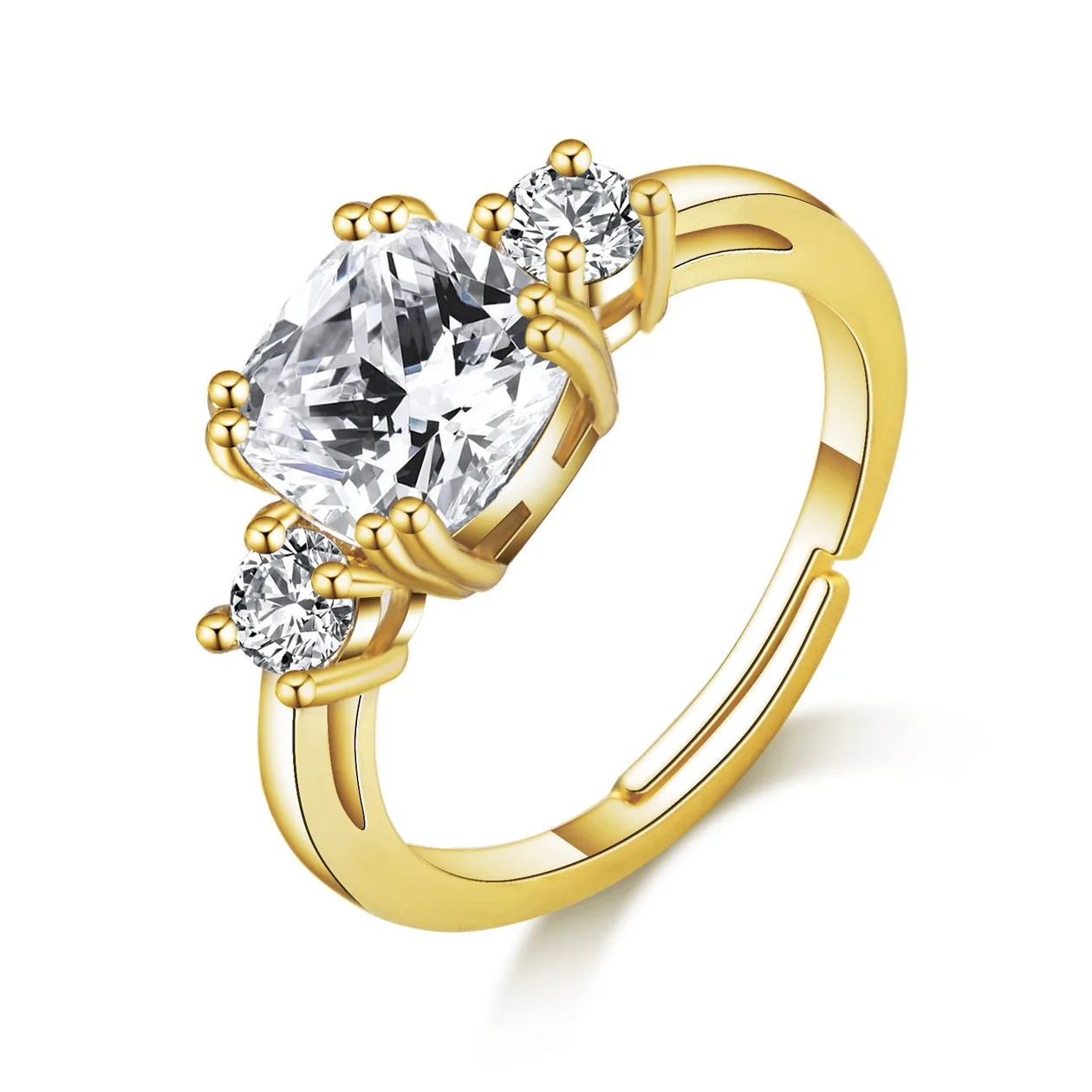 18k Gold Plated Adjustable Three Stone Ring Created with Zircondia® Crystals: the shop's own photo