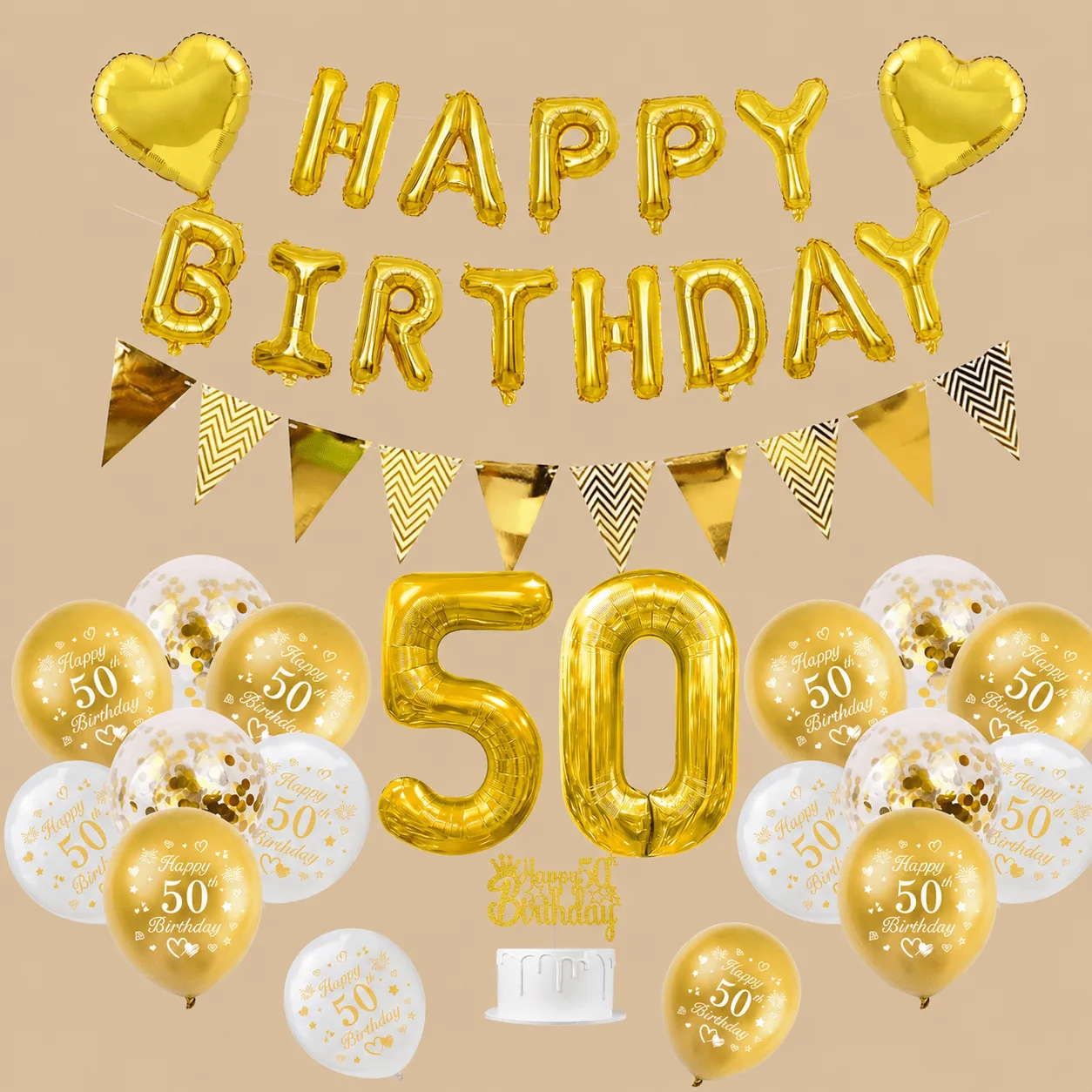 50th Birthday Gold & White Decoration Set: the shop's own photo