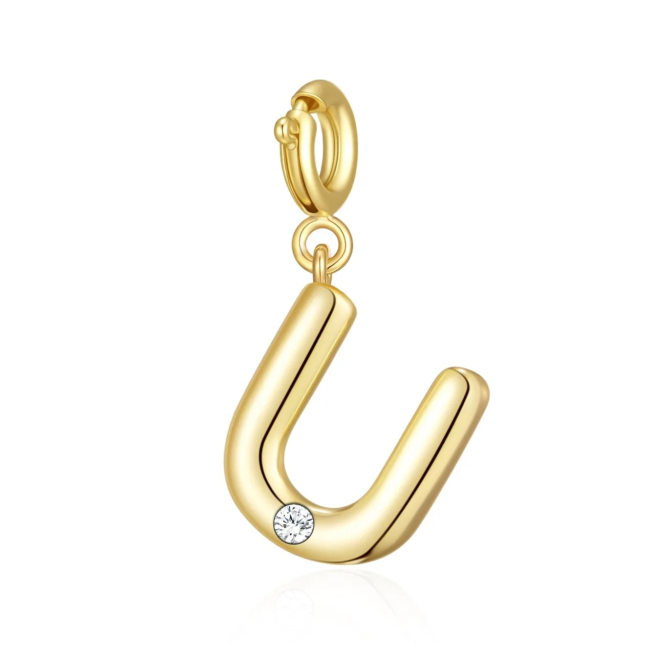 18k Gold Plated Clip On Initial Charms Letter A-Z Created with Zircondia® Crystals - U: the shop's own photo
