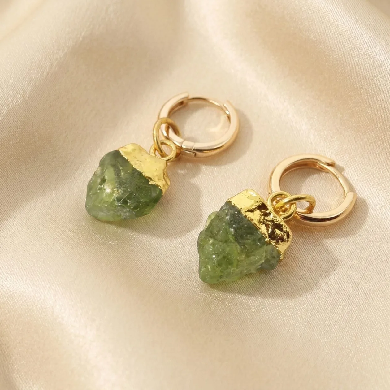 Raw Peridot August Birthstone Gold Plated Huggies: the shop's own photo