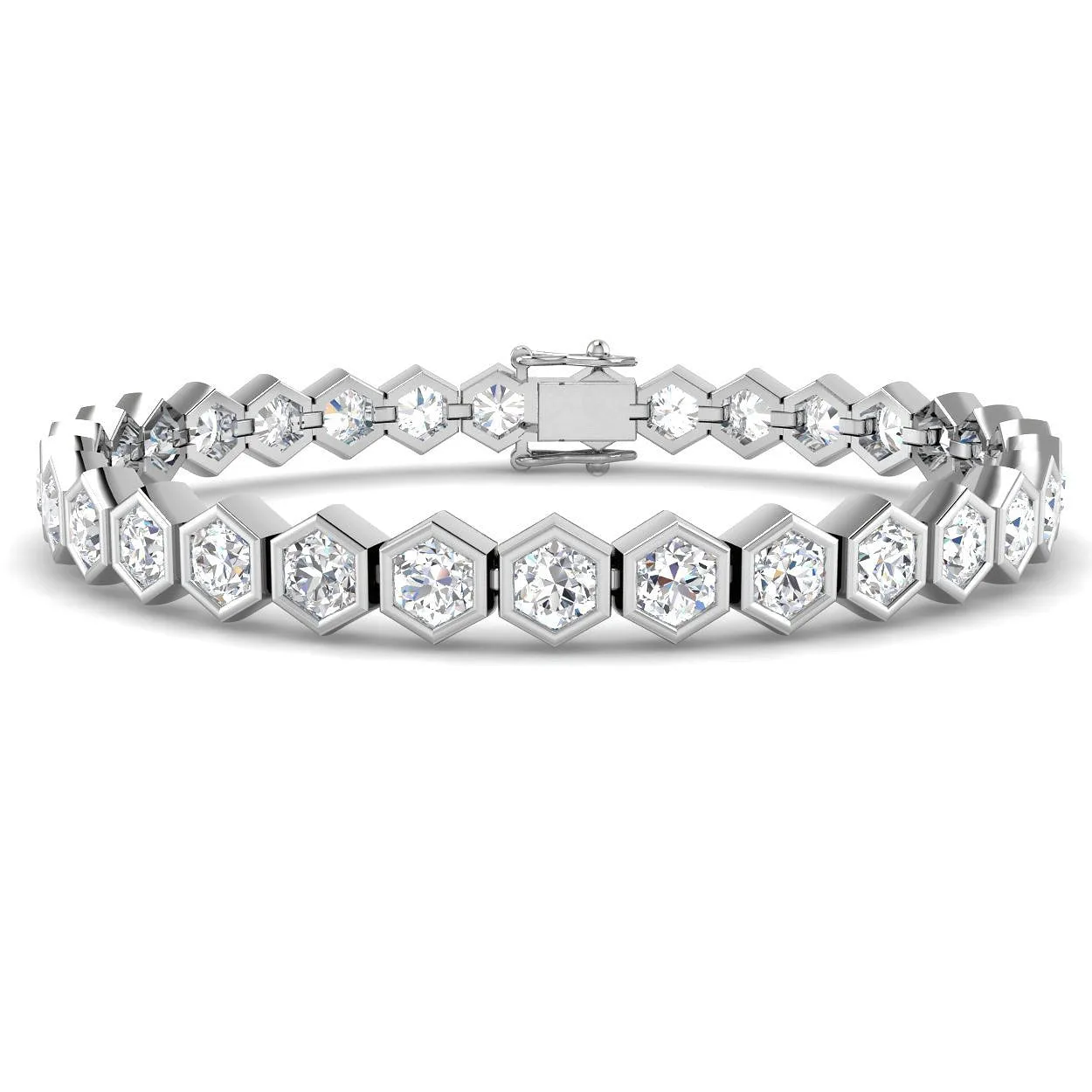 18K White Gold Natural Round Diamond Octagon Bezel Tennis Bracelet with Secure Box Clasp - 9k Yellow Gold / 10.57 Carat / Lab Grown Diamond: the shop's own photo