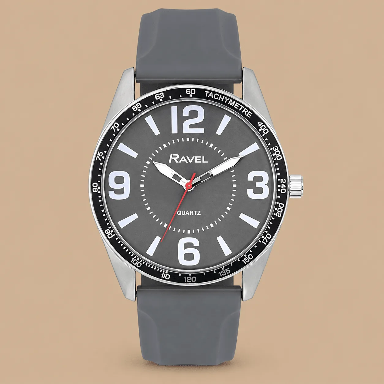 Ravel Men's Big Digit Silver Tone Watch with Black Top Ring on Silicone Sports Strap - Grey: the shop's own photo