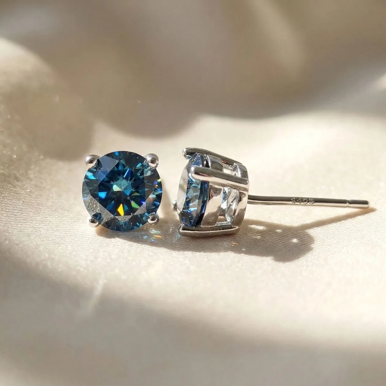 Sapphire Moissanite Crystal Sterling Silver Earrings: the shop's own photo