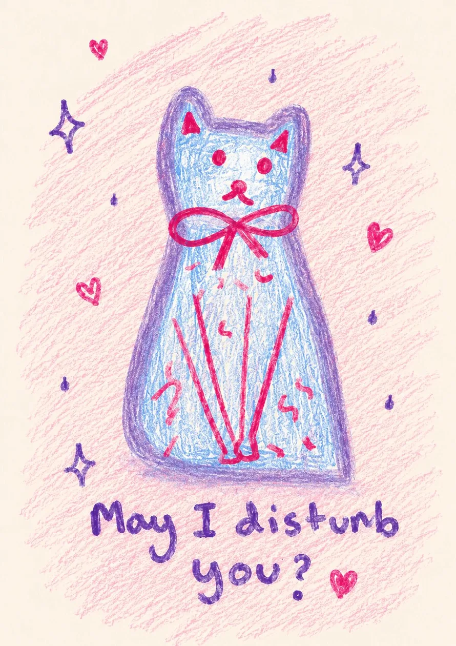 Cute Blue Cat with Bow Anniversary Card for Her: the shop's own photo