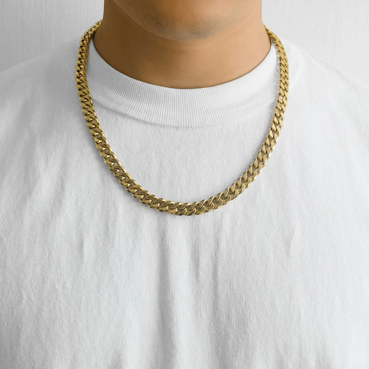 Men's 9mm 18k Gold Plated Steel 18-24 Inch Cuban Curb Chain Necklace - 22 Inch: the shop's own photo