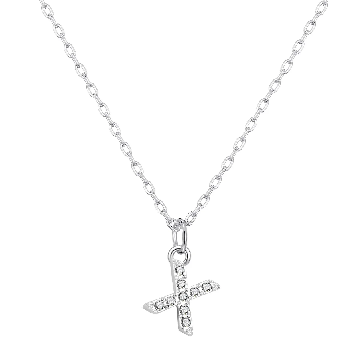 Customisable Silver Plated Pave Initial Necklace (A-Z) with Option of Birthstone Charm - X: the shop's own photo