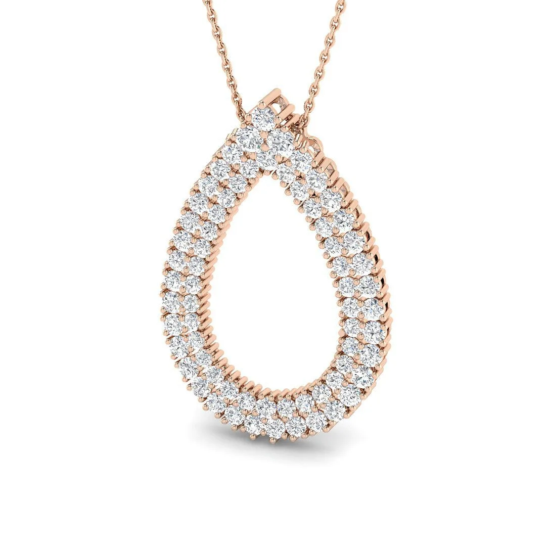 Pear Shape Diamond Pendant Necklace - Gold & Platinum - UK Hallmarked - 9k Rose Gold / 2.00 Carat / Natural Diamond(F/SI): the shop's own photo