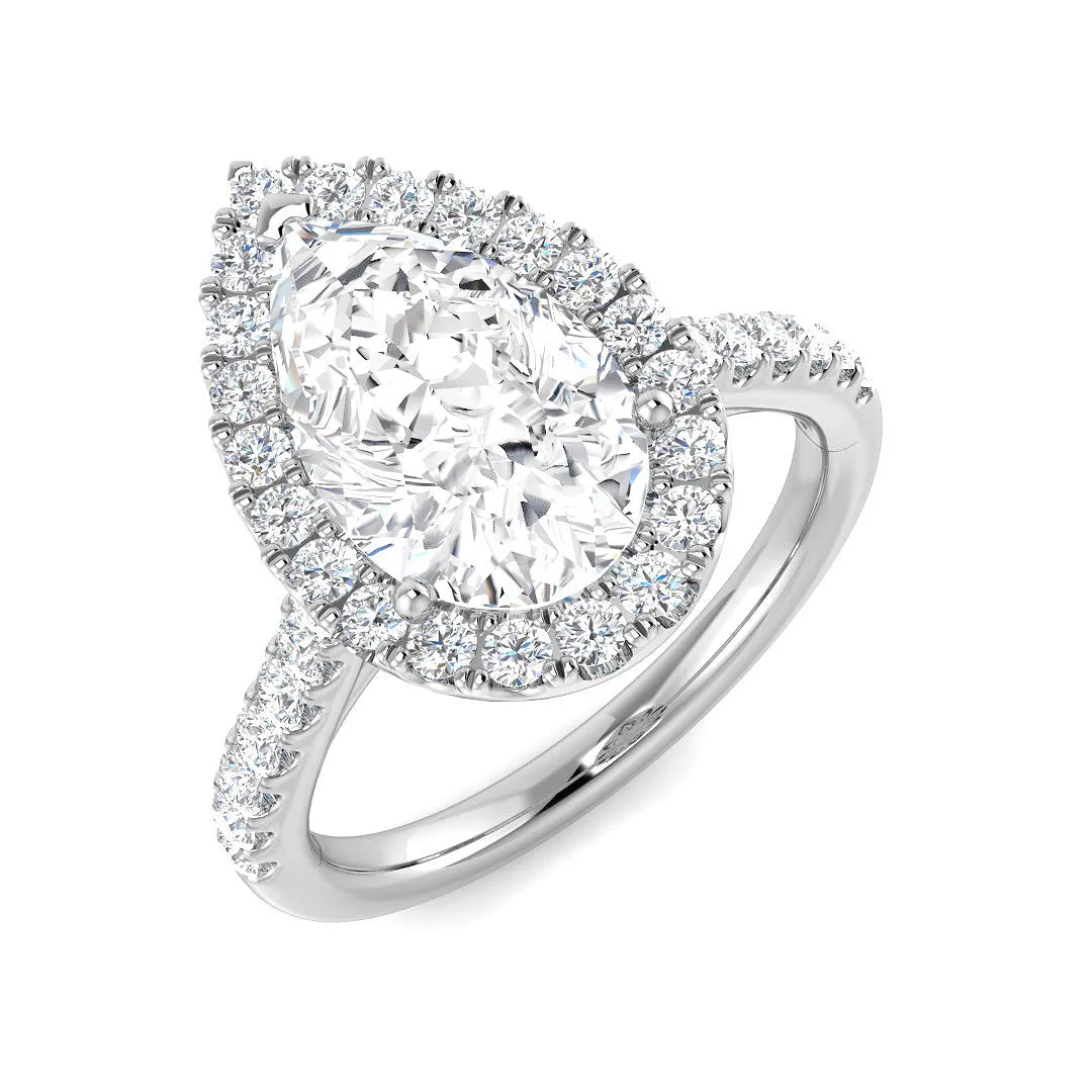Natural Pear & Round Cut Diamond Pav Set Halo Ring - Natural Diamond / 1.00 Carat / 18k Yellow Gold: the shop's own photo