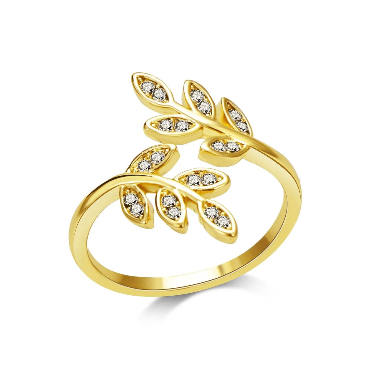 18k Gold Plated Adjustable Leaf Ring Created with Zircondia® Crystals: the shop's own photo