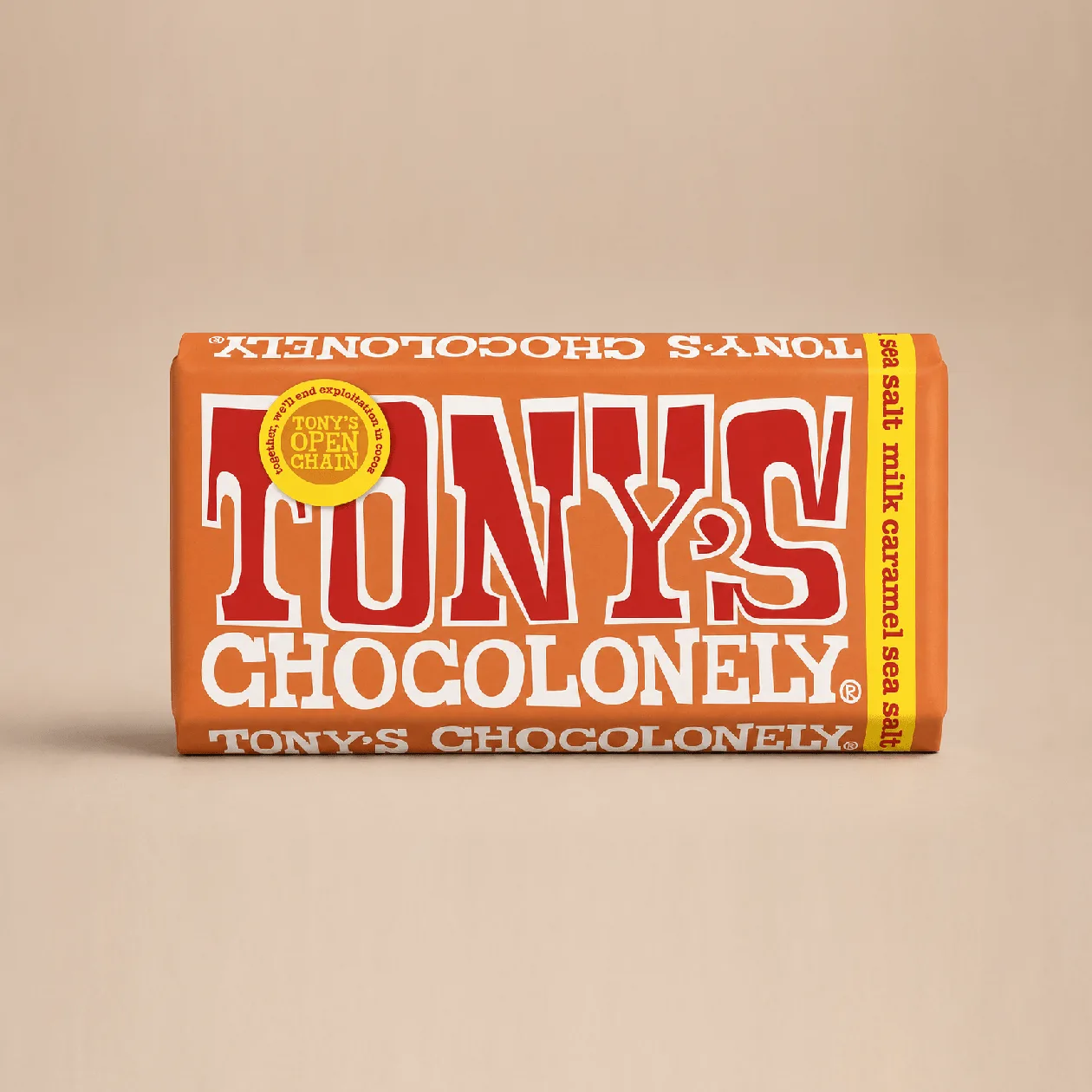 Tony's Chocolonely Caramel Sea Salt Chocolate Bar: the shop's own photo