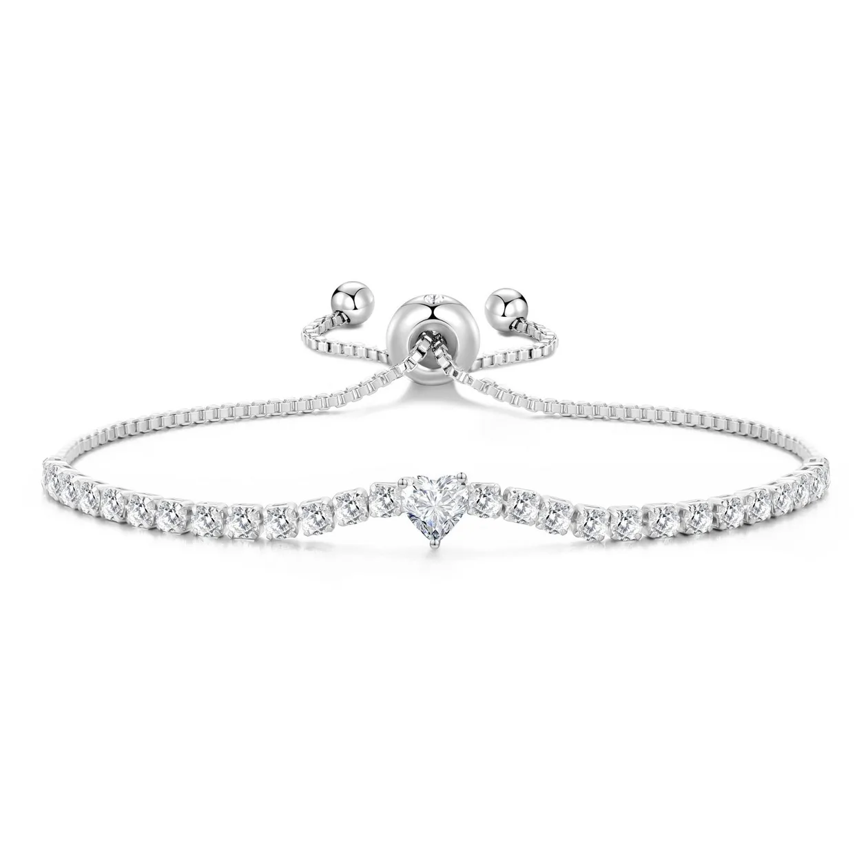 Silver Plated Heart Solitaire Friendship Slider Bracelet Created with Zircondia® Crystals: the shop's own photo