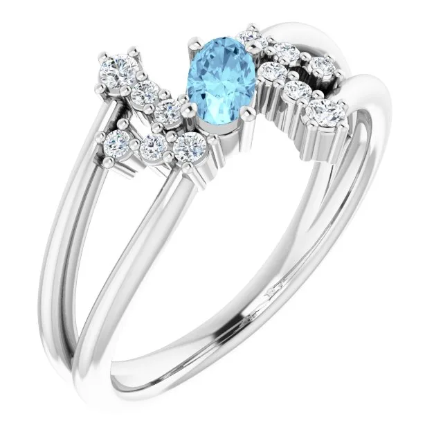 Oval Aquamarine Accented Ring with Diamond Accents in Platinum - 18k Yellow Gold / 3.90 Carat / Lab-Grown-AAA: the shop's own photo