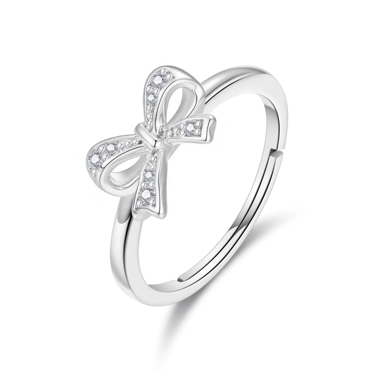 Silver Plated Bow Adjustable Ring Created with Zircondia® Crystals: the shop's own photo