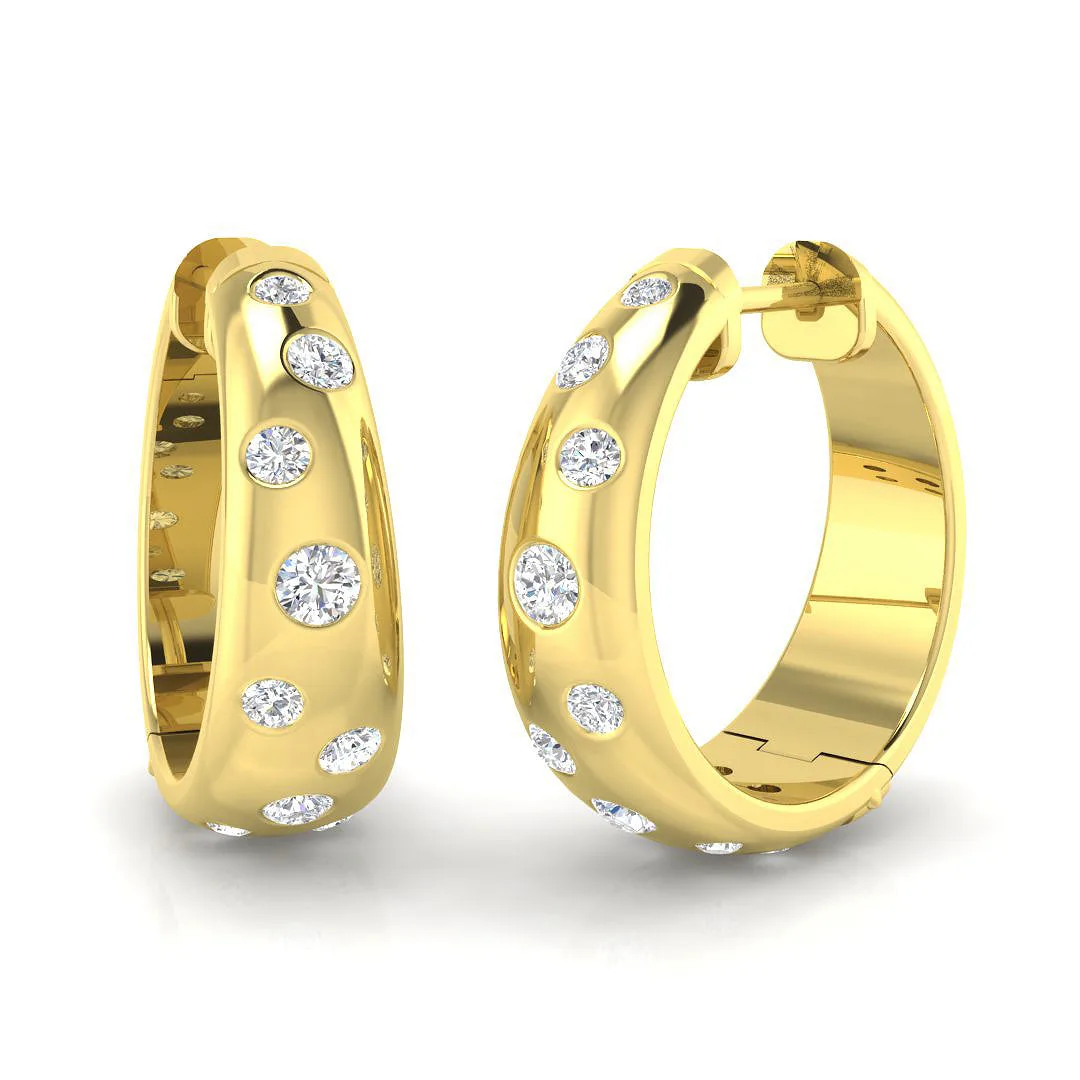 Round Bezel Diamond Hoop Earrings | 0.5 Ct Gold Luxury Earrings - 9k Yellow Gold / 0.5 Carat / Natural Diamond(F-VS): the shop's own photo