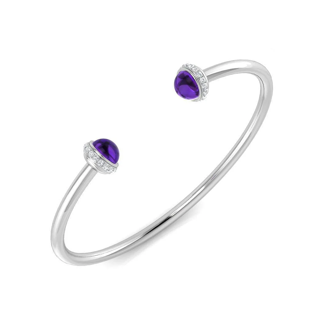 9K Yellow Gold Amethyst Open Cuff Bangle with Round Cut Lab Grown Halo Diamonds - 18k White Gold / 2.60 Carat / Natural Diamond: the shop's own photo