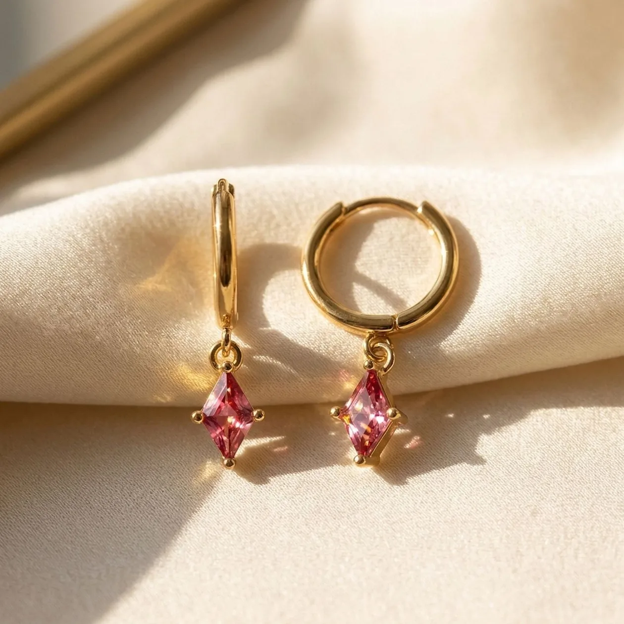 Delicate Ruby July Birthstone Dangle Hoop Earrings: the shop's own photo