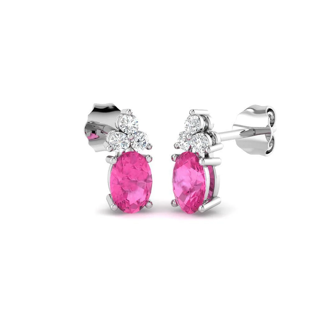 Oval Pink Sapphire Diamond Stud Earrings | Luxury Fine Jewellery | 9K White, Yellow & Rose Gold - 9k White Gold / 1.50 Carat / Natural Diamond(F-VS): the shop's own photo
