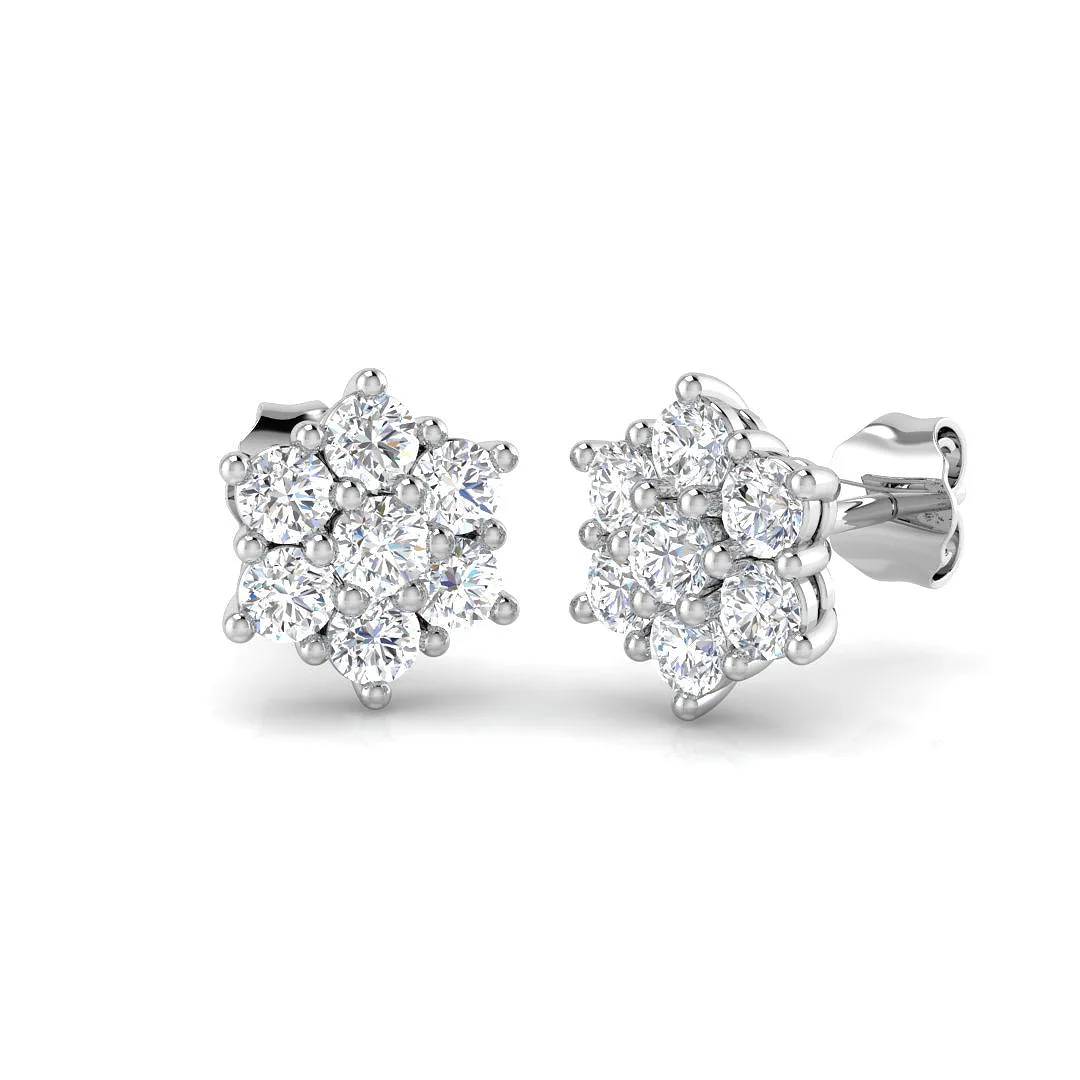 Lab-Grown 0.5ct Halo Cluster Diamond Stud Earrings | Gold & Platinum UK - 18k White Gold / 0.5 Carat / Lab Grown Diamond(D-VVS): the shop's own photo