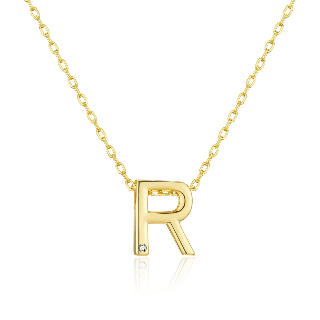 Customisable 18k Gold Plated Initial Necklace (A-Z) with Option of Birthstone Charm - R: the shop's own photo