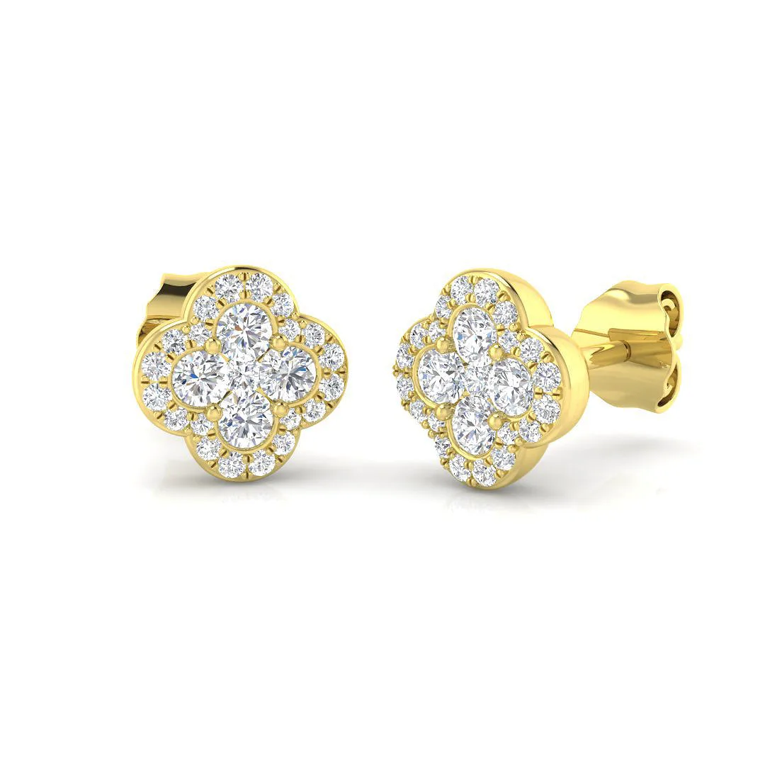 18k Yellow Gold 0.44ct Natural Diamond Clover Earrings - 0.44 Carat / Natural (G-SI2) / 18-k-yellow-gold: the shop's own photo