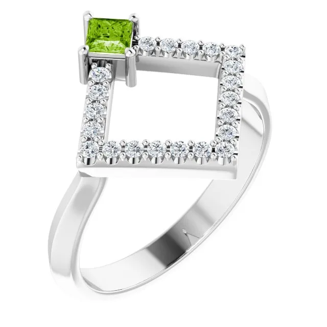 Square Peridot Accented Ring with Diamond Accents in White Gold - 18k Yellow Gold / 2.50 Carat / Lab-Grown-AAA: the shop's own photo