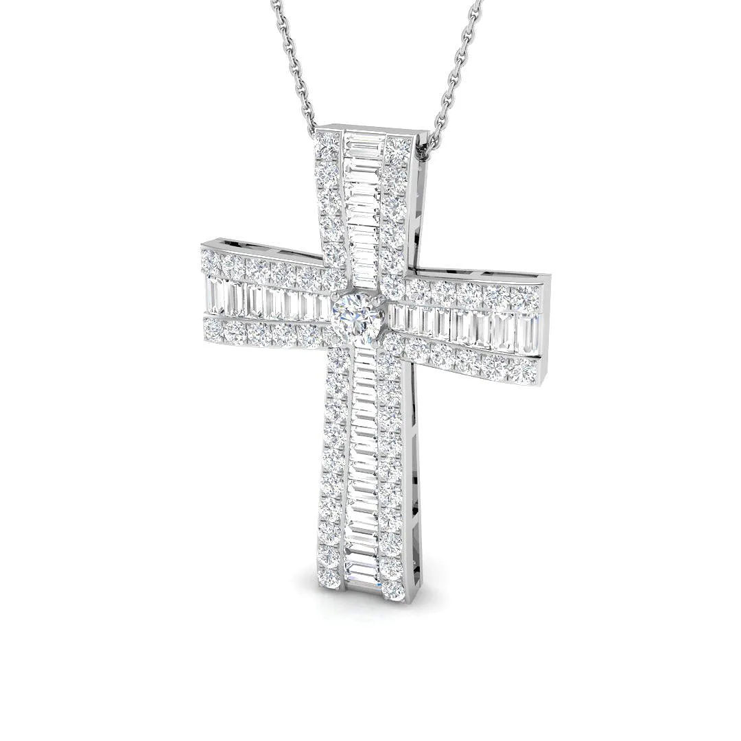 Art Deco Baguette Diamond Cross Pendant Necklace | Halo Diamond Cross - 18k Yellow Gold / 1.00 Carat / Lab Diamond D/VVS: the shop's own photo