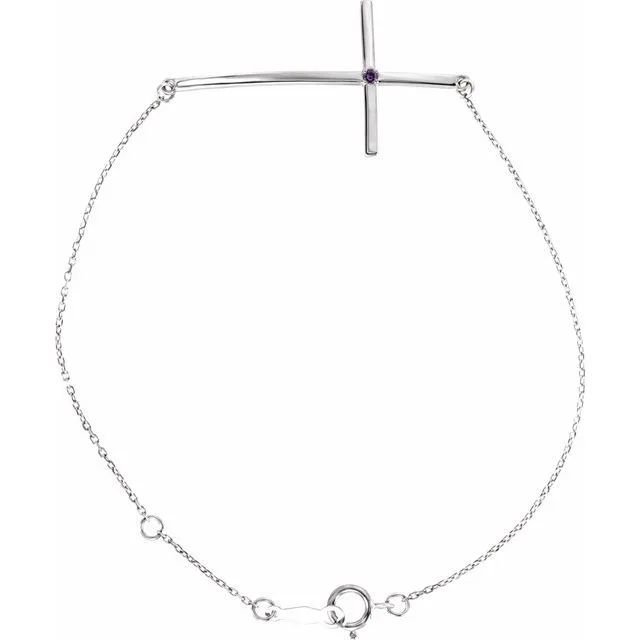 Natural Amethyst Round Accented Sideways Cross Bracelet In Set - 18k Yellow Gold / 1.30 Carat / Lab-Grown-AAA: the shop's own photo