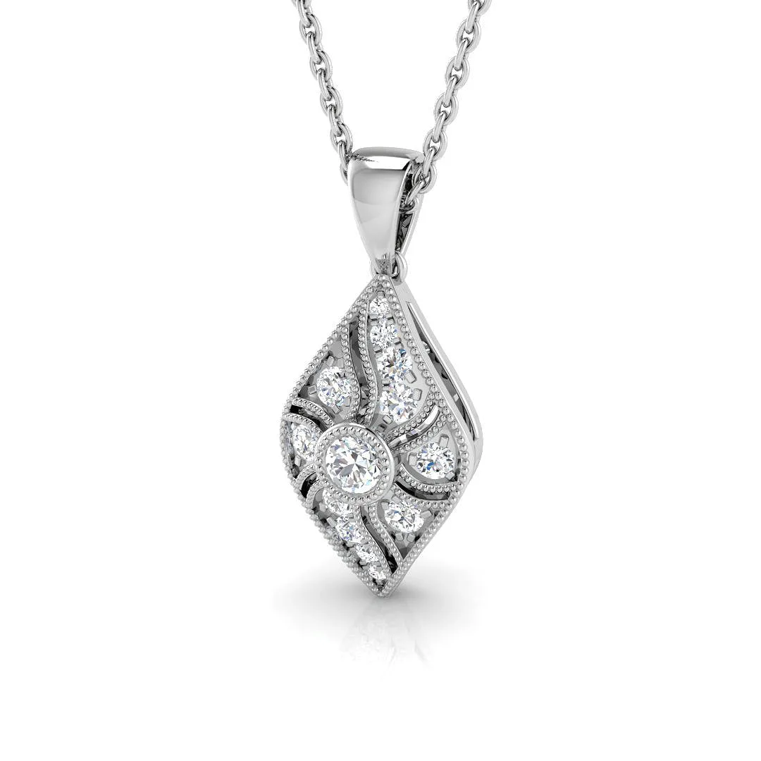 Vintage Diamond Drop Pendant with Diamond Accents - Luxury Design - 950 Platinum / 0.20 Carat / Natural Diamond(F/SI): the shop's own photo