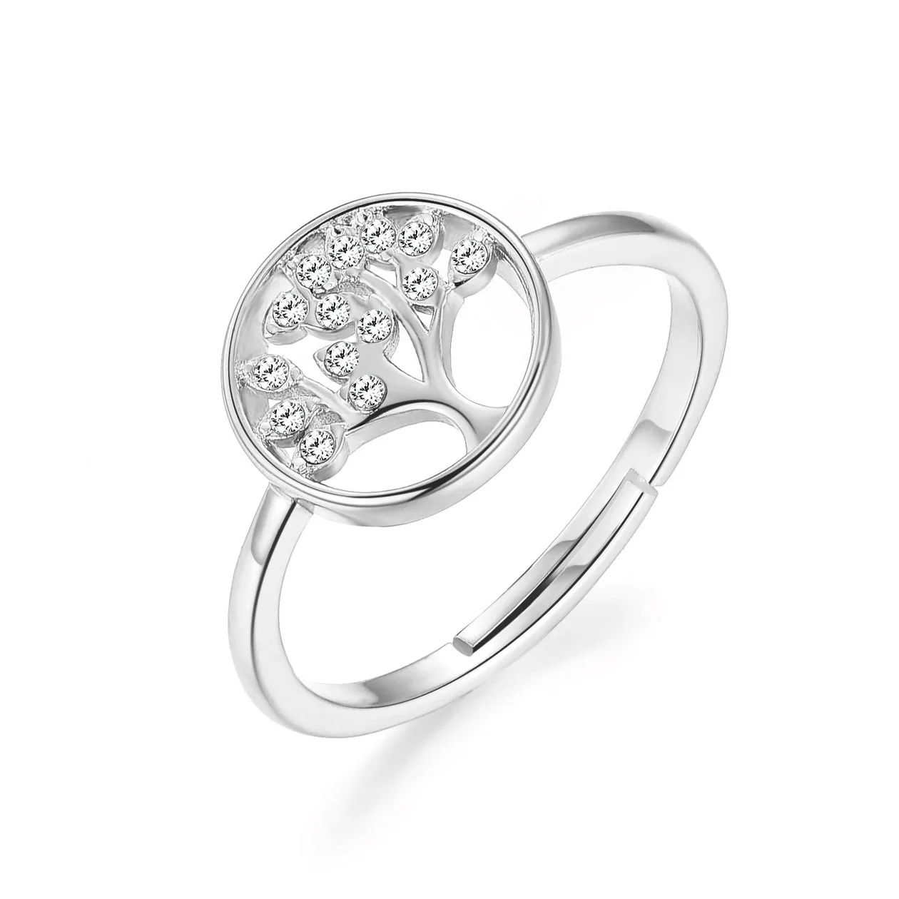 Silver Plated Adjustable Tree of Life Ring Created with Zircondia® Crystals: the shop's own photo