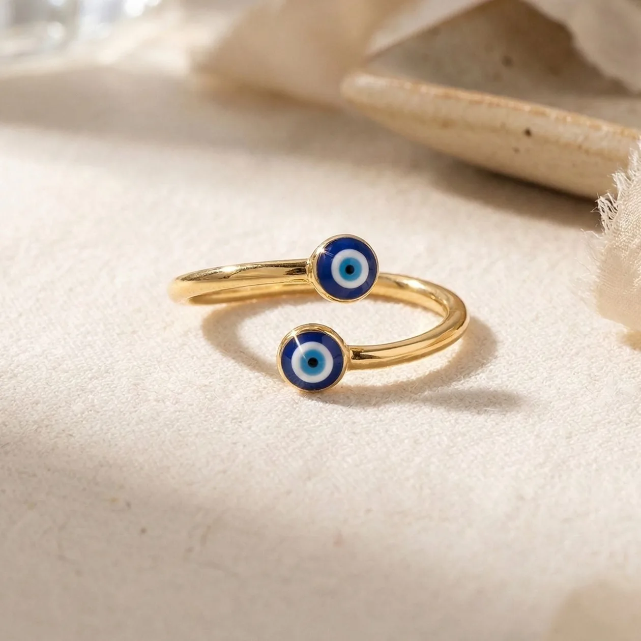 Turkish Blue Evil Eye Nazar Gold Plated Stacking Ring: the shop's own photo